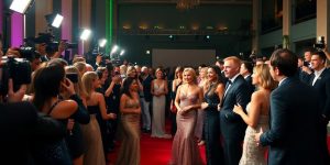 Celebrities on the red carpet at an international awards gala.