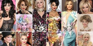 Celebrity transformations with vibrant hairstyles and fashion styles.