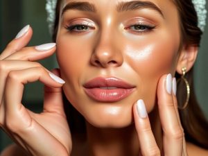 Vedetă aplicând produse de îngrijire a pielii.