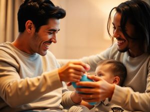 Părinți celebri cu copii, interacționând vesel.